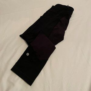 lululemon black leggings, side pockets, mesh panels, Size: 0